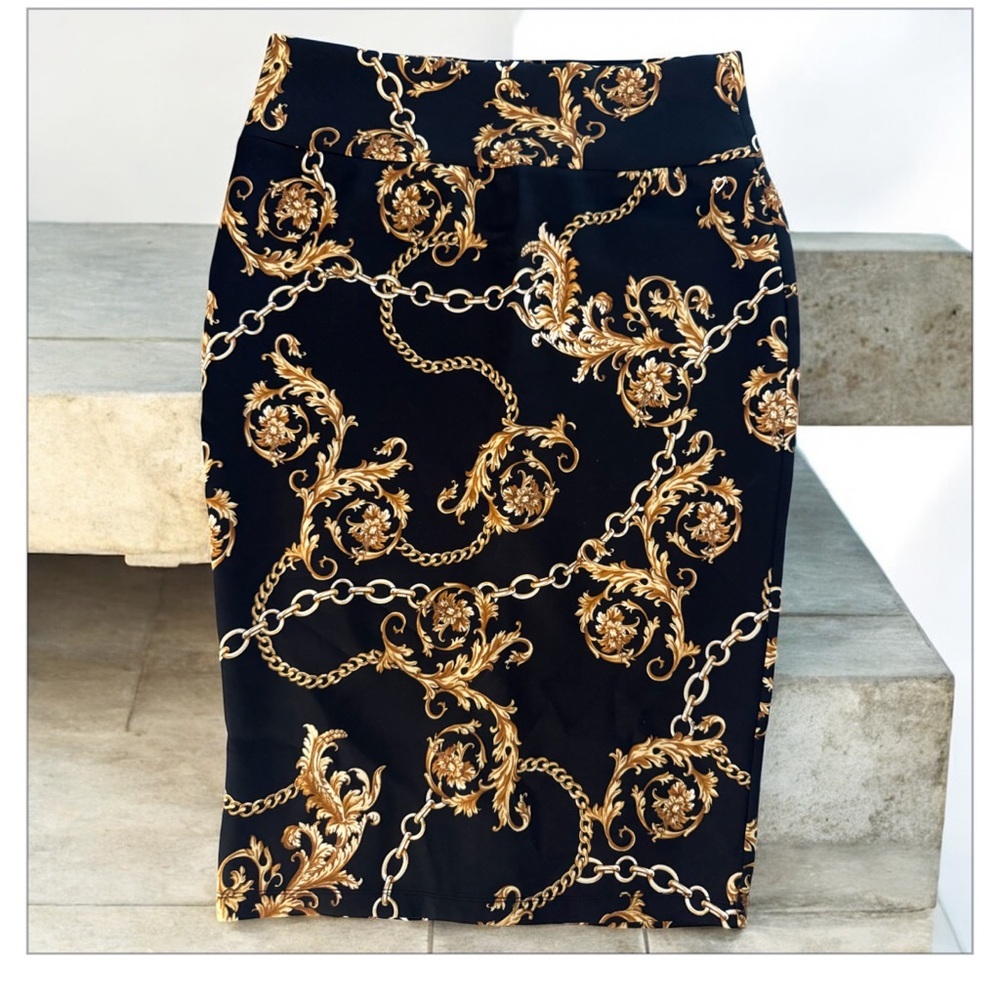 Worthington Black and Gold Pencil Skirt Cocktail elastic waist love​ - Picture 2 of 7